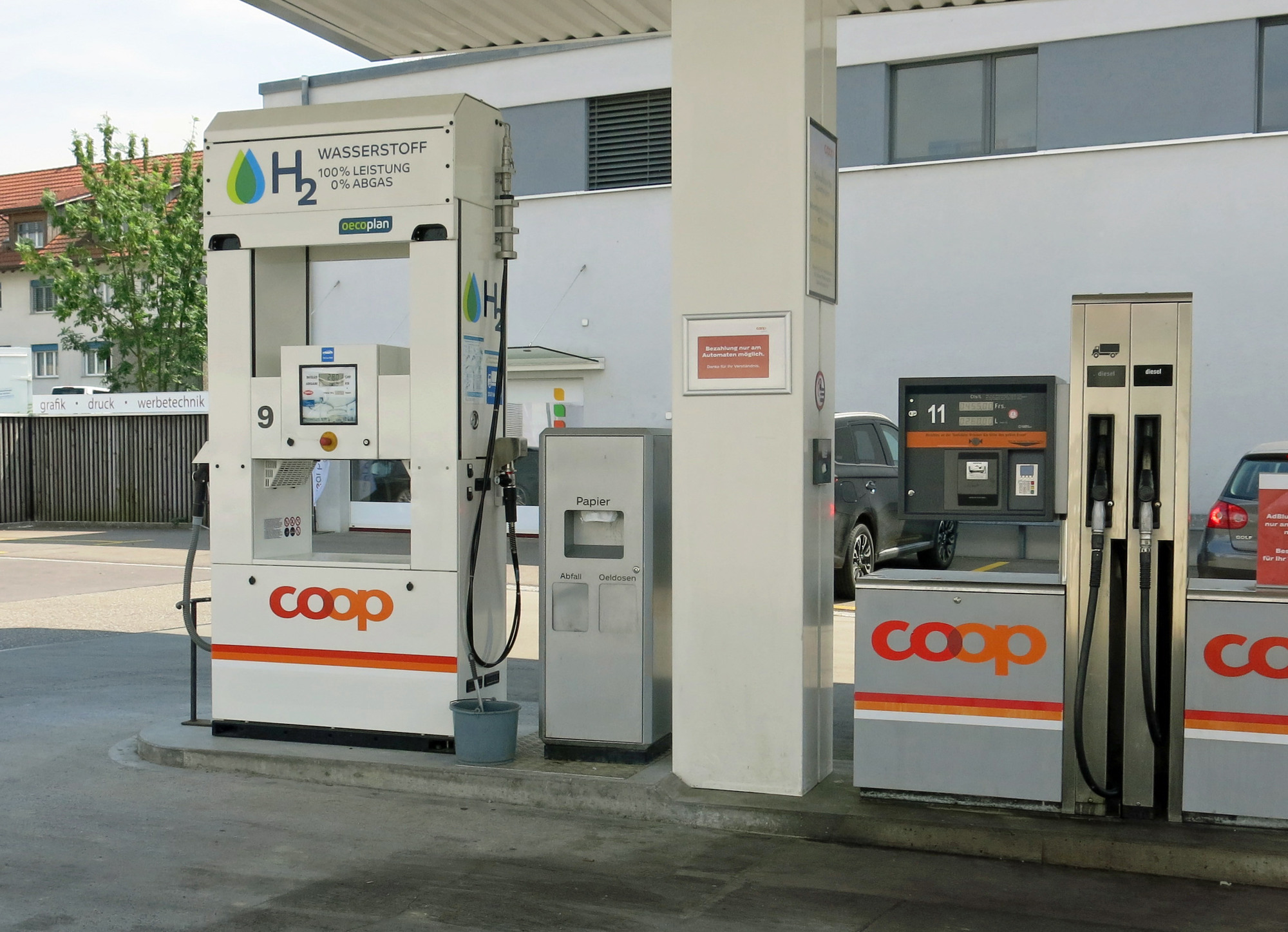 Coop Tankstelle Wasserstoff Brennstoffzelle Lastwagen TIR transNews