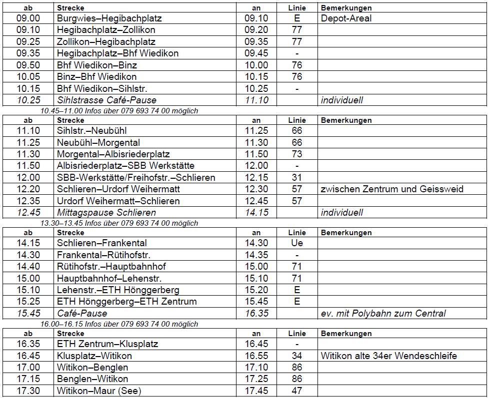 Fahrplan Züri-Linientag FBW 51UV Autobus TIR transNews