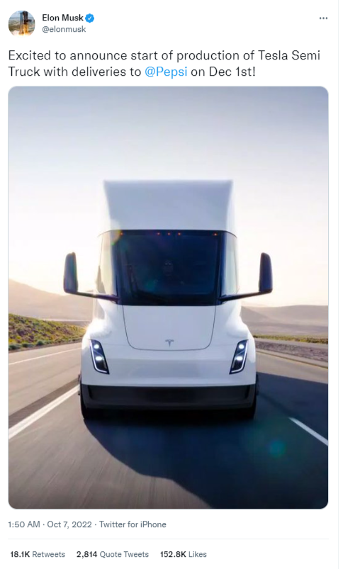 Elon Musk Twitter Tesla Semi TIR transNews