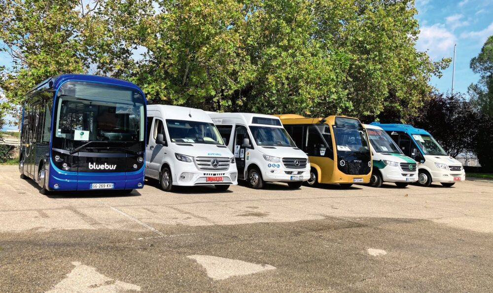 Die Kandidaten (von links): Bluebus (Frankreich), Aveuro (Rumänien), Reform-S City Max (Ungarn), Otokar (Türkei), Tremonia (Deutschland) und Car-Bus (Spanien).